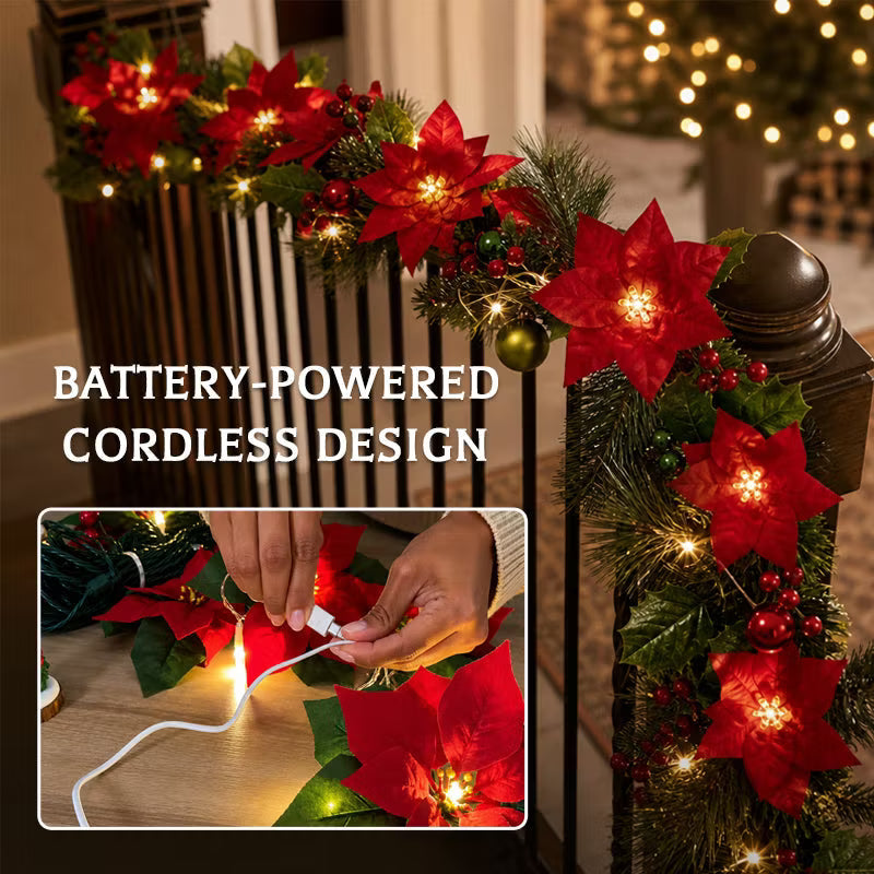 Festive Poinsettia LED Garland