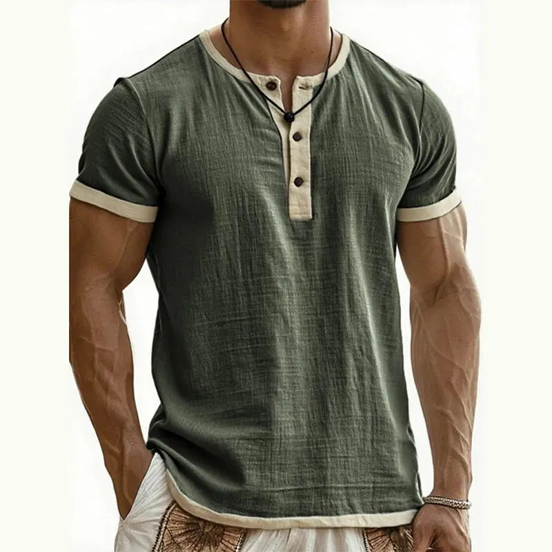 Men’s Contrast-Trim Short-Sleeve Henley Shirt