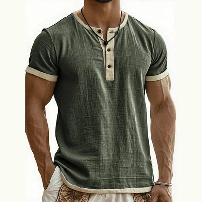 Men’s Contrast-Trim Short-Sleeve Henley Shirt