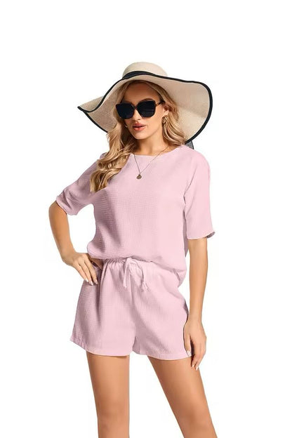 Women's Batwing Sleeve 2-Piece Set – Short Sleeve Top & Solid Shorts