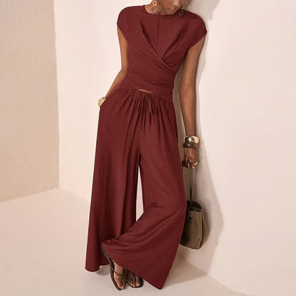 Women's Crossover Top and Wide-Leg Trouser Set
