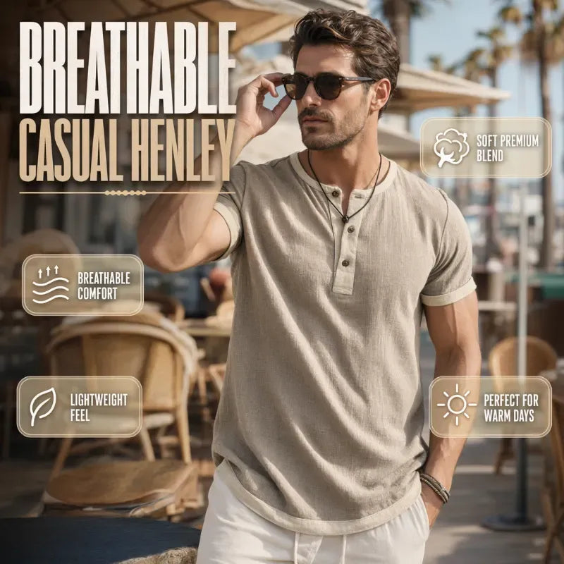 Men’s Contrast-Trim Short-Sleeve Henley Shirt