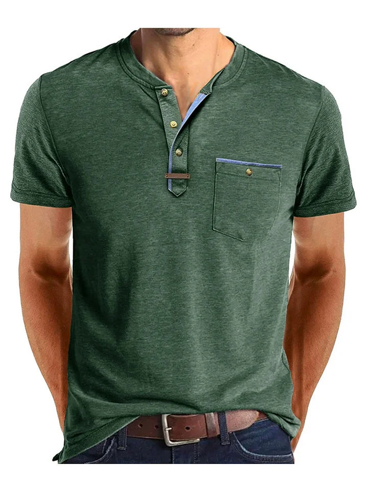 Men’s Short Sleeve Henley T-Shirt with Chest Pocket