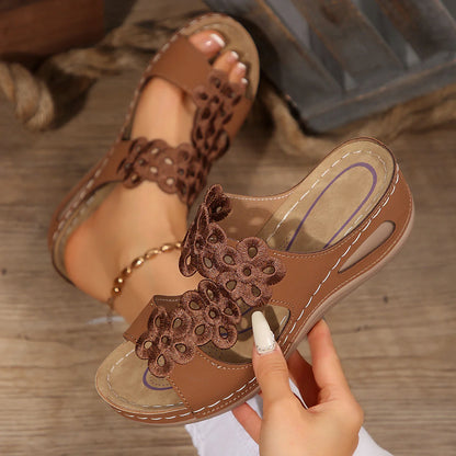 Women's Wedge Sandals with Floral Embroidery