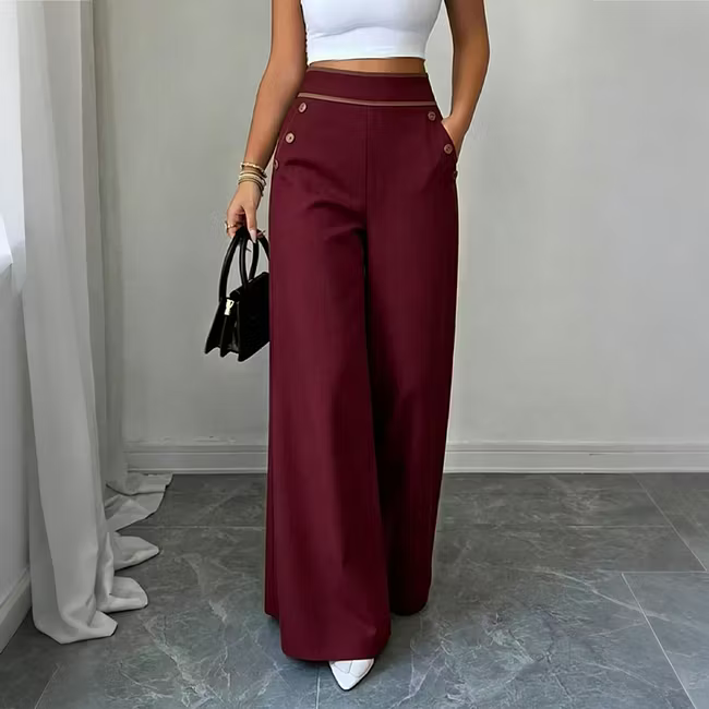 Women's Contrast Trim Wide Leg Trousers
