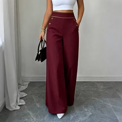 Women's Contrast Trim Wide Leg Trousers