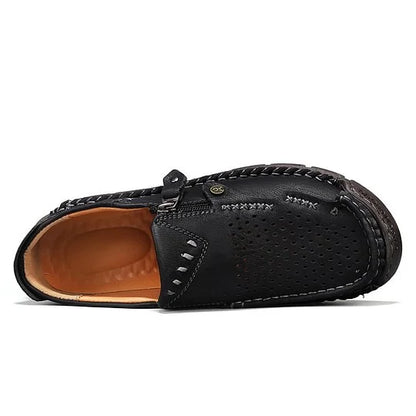 Men's Premium Wide-Toe Leather-Look Zip Loafers