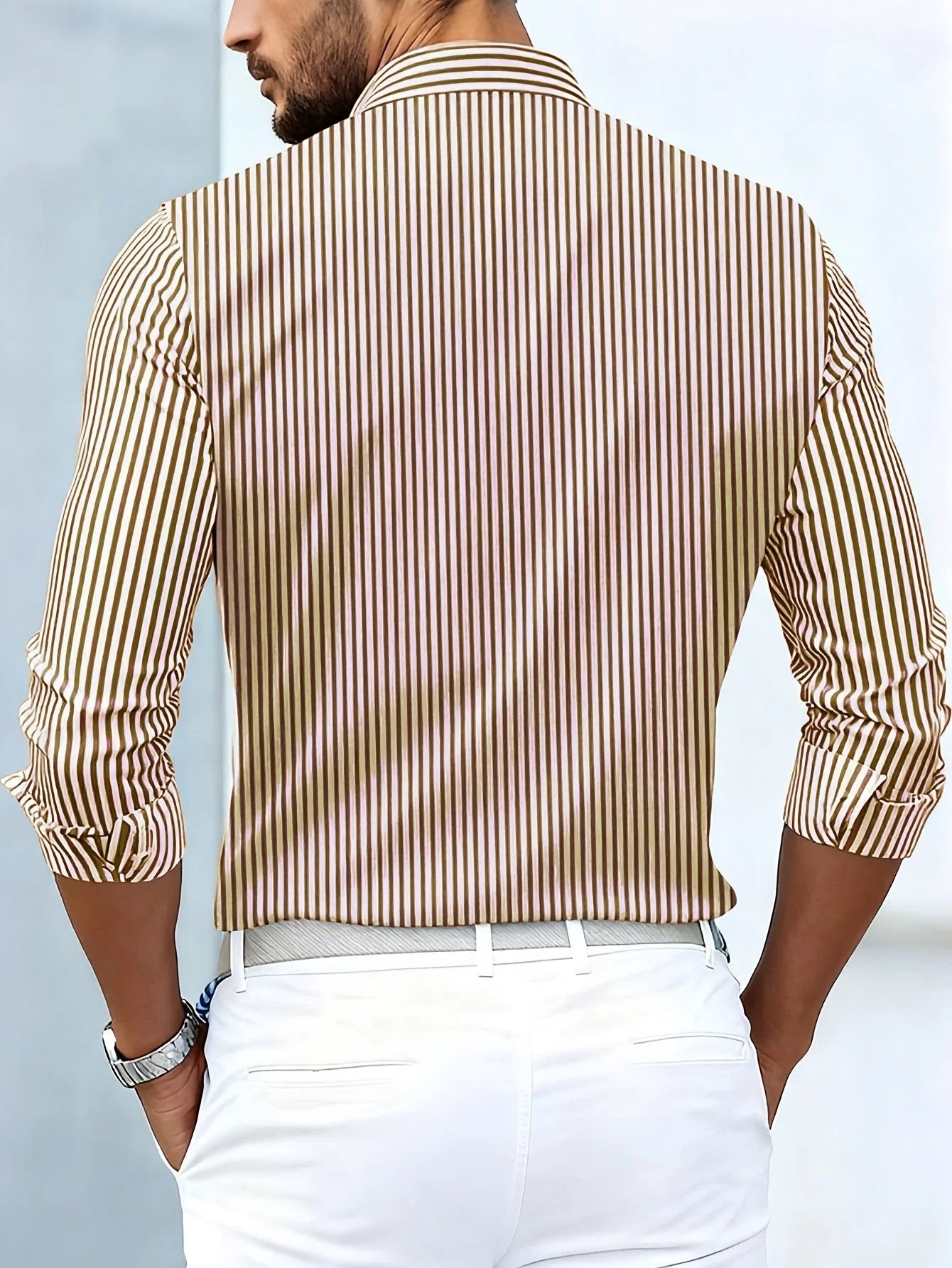 Men’s Mixed-Stripe Button-Up Shirt