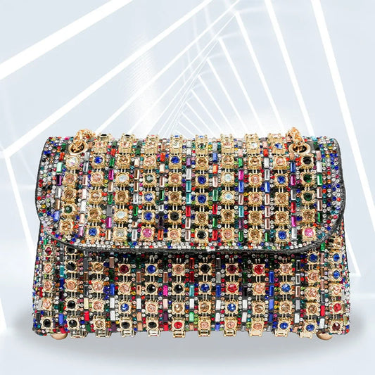 Lightweight Multicolour Crystal Evening Clutch Bag