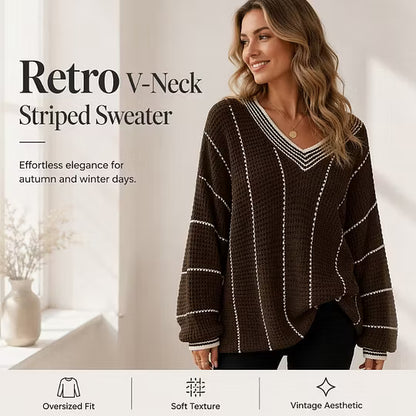 Women's Relaxed Striped V Neck Jumper