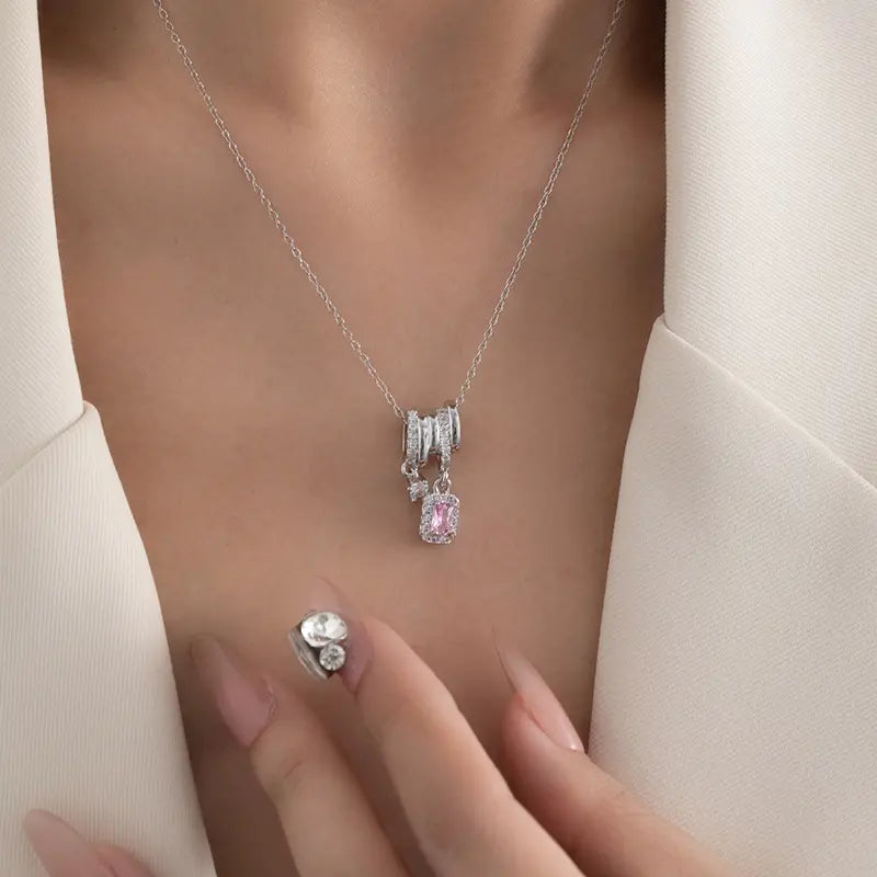 Women's Faceted Pink Drop Necklace