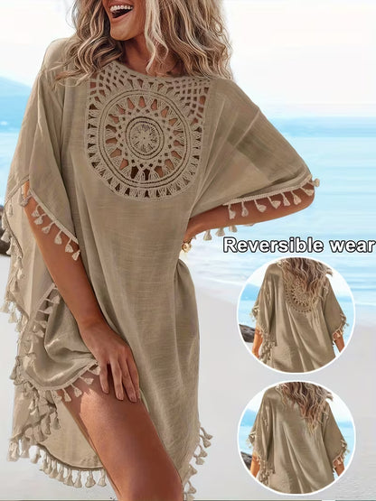 Women's Reversible Tassel Beach Cover-Up
