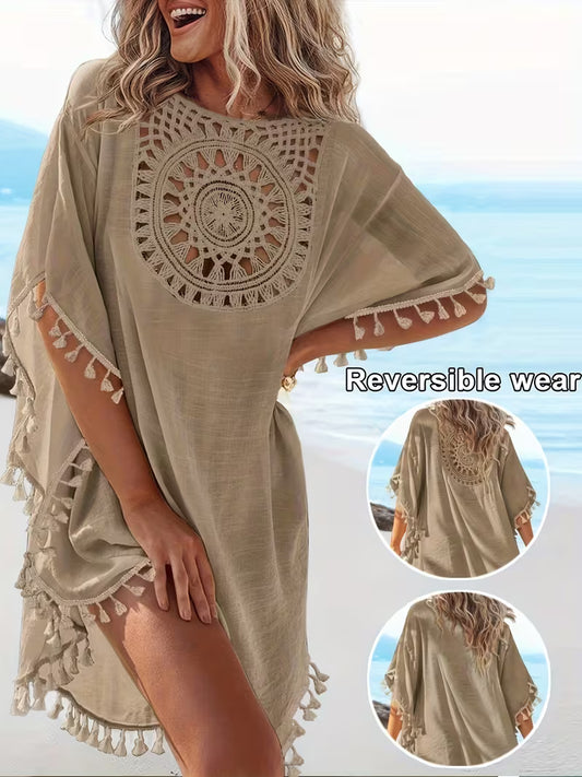 Women's Reversible Tassel Beach Cover-Up