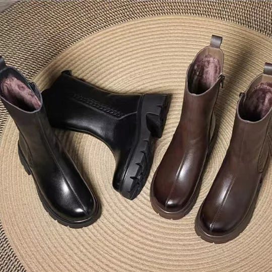 Women’s Wool-Lined Brushed Leather Warm Ankle Boots