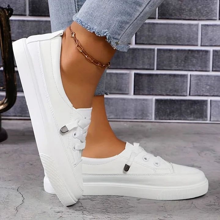 Women’s White Lace-Up Flat Shoes