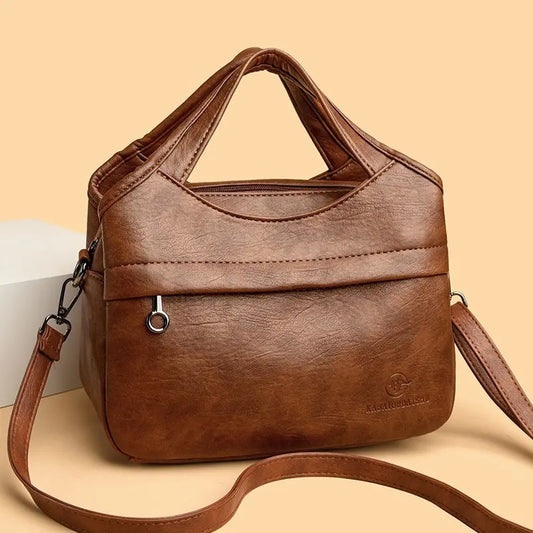 Women’s Multi-Pocket PU Shoulder Bag with Adjustable Strap