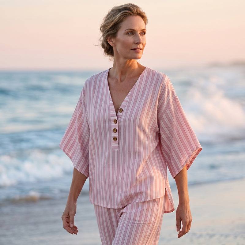 Women's Striped V-Neck Trousers Set