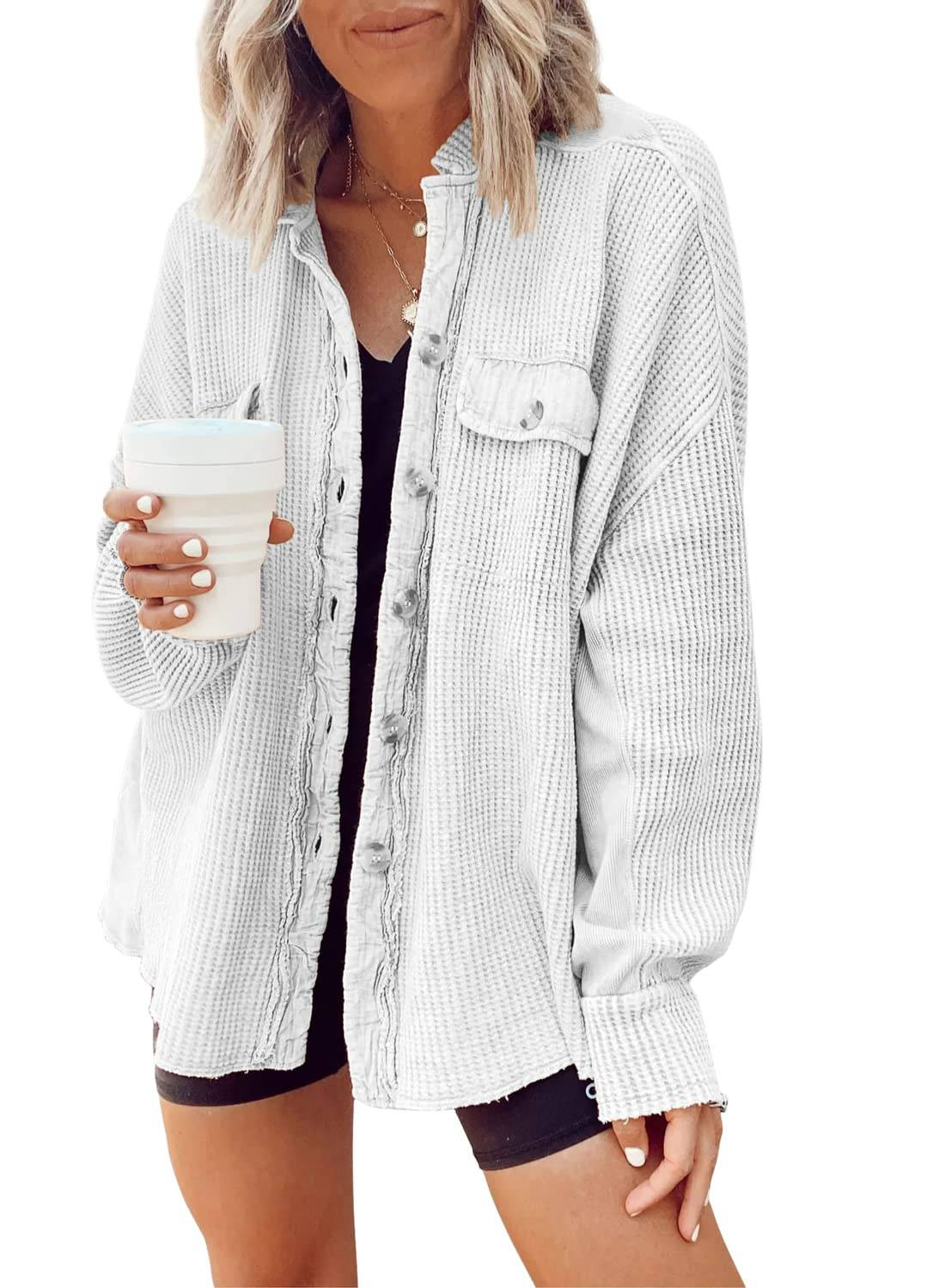 Women’s Waffle Knit Batwing Sleeve Oversized Jacket