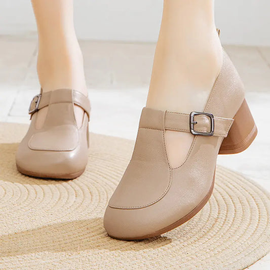 Women’s Retro Round Toe Chunky Heel Strap Shoes