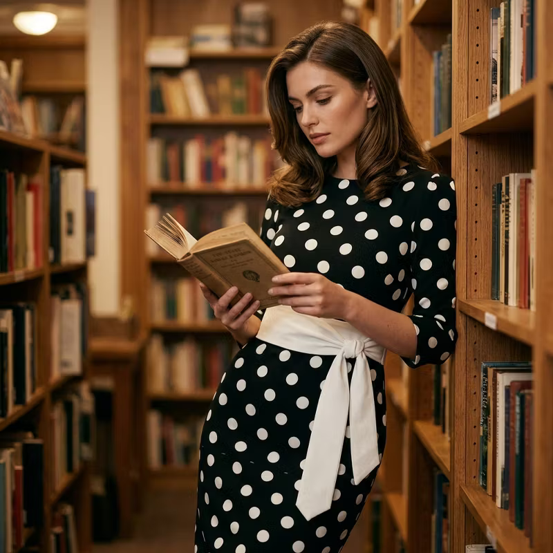 Women’s Polka Dot Belted Midi Dress