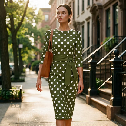 Women’s Polka Dot Belted Midi Dress