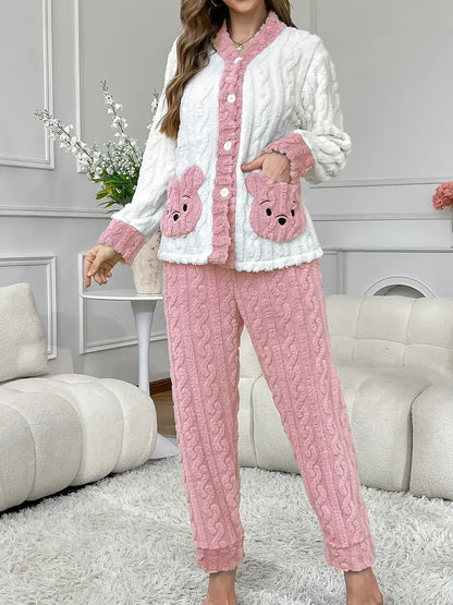Cozy Bear Embroidered Women’s Long-Sleeve Robe Set