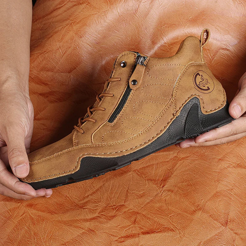 Men’s Wide-Toe Waterproof Leather-Look Slip-On Boots
