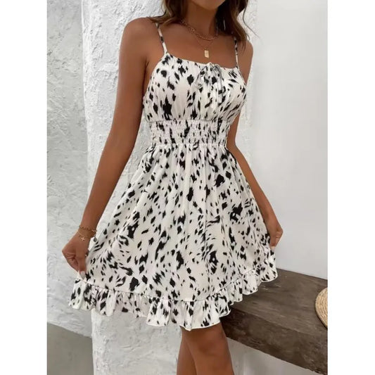 Women's Tie-Front Smocked Mini Dress