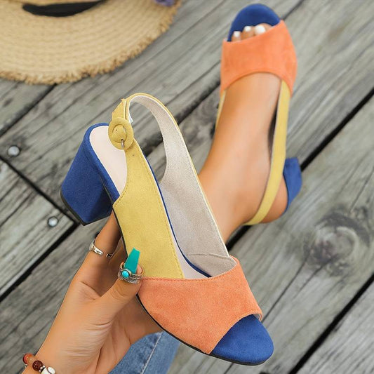Women’s Colour-Block Slingback Block Heel Sandals
