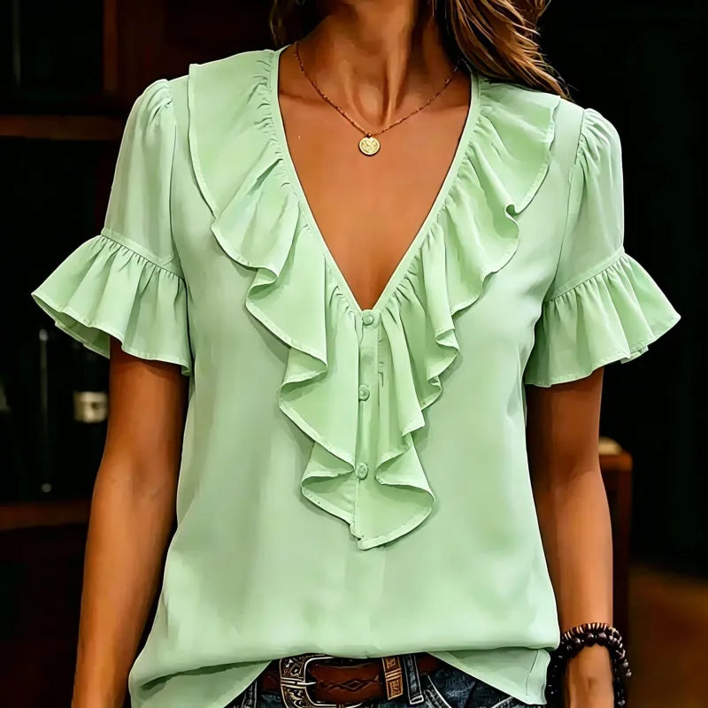 Women's Ruffle V-Neck Blouse