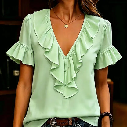 Women's Ruffle V-Neck Blouse
