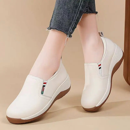 Women’s Thick Sole Slip On Leather Look Loafers