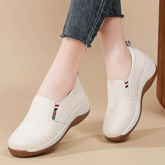 Women’s Thick Sole Slip On Leather Look Loafers