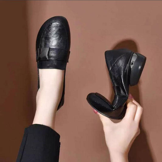 Women's Round Toe Thick Heel Flat Shoes