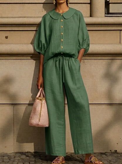 Peter Pan Collar Linen Two Piece Set