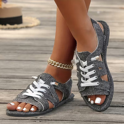 Women’s Denim-Look Lace-Up Flat Sandals