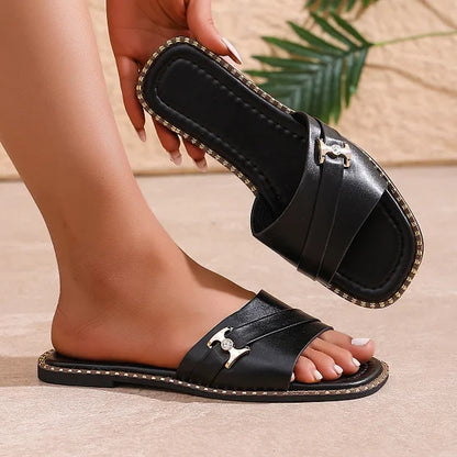 Women’s Elegant Open-Toe Buckle Slide Sandals