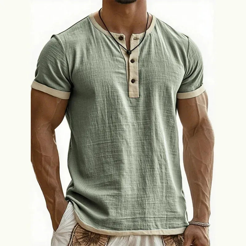 Men’s Contrast-Trim Short-Sleeve Henley Shirt