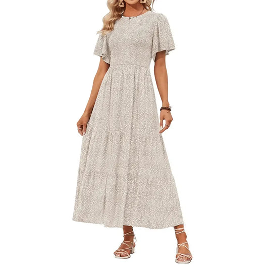 Floral Smocked High Waist Maxi Dress for Women