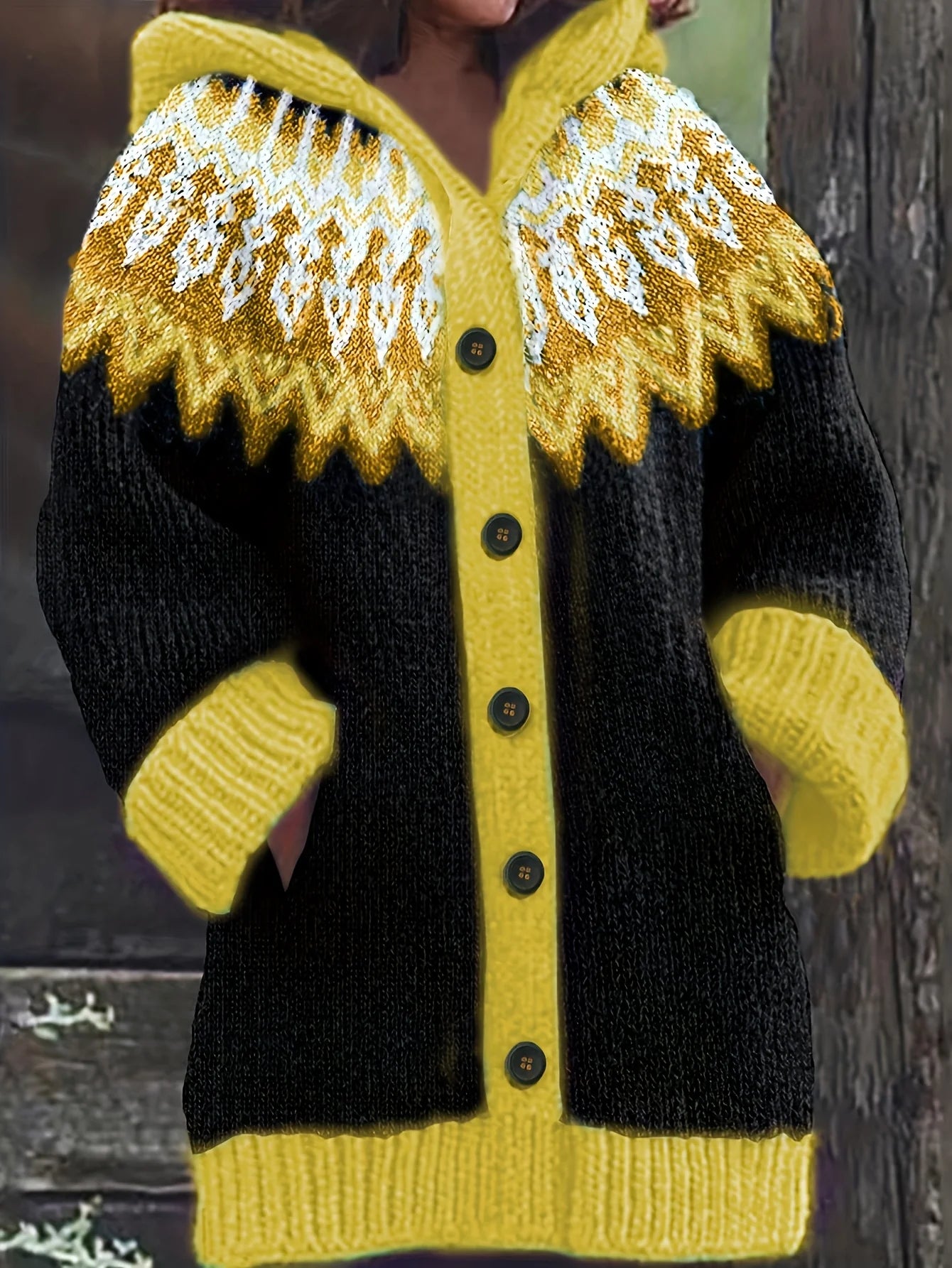 Women’s Nordic Knit Hooded Button Cardigan