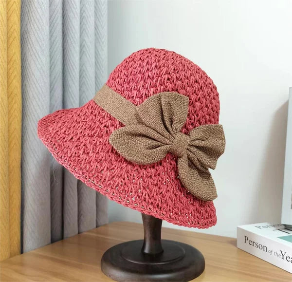 Handmade Elegant Crochet Straw Hat with Ruffle Detail