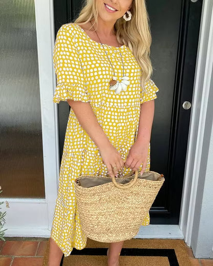 Polka Dot Ruffle-Hem Midi Dress