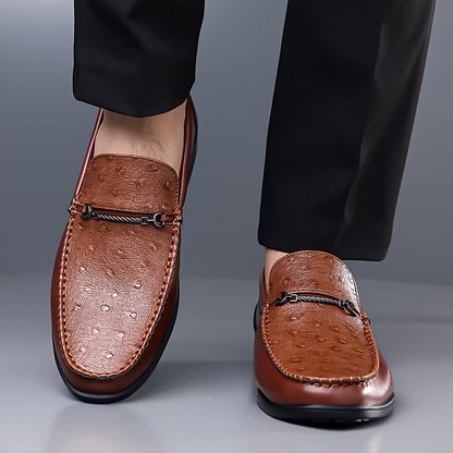 Men's Ostrich-Effect Leather-Look Loafers