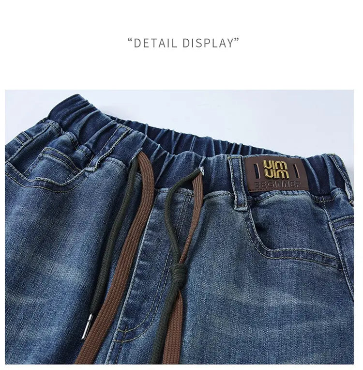 Women’s High Waist Drawstring Wide Leg Denim Trousers