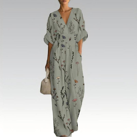 Women's Printed V-Neck Wide-Leg Jumpsuit
