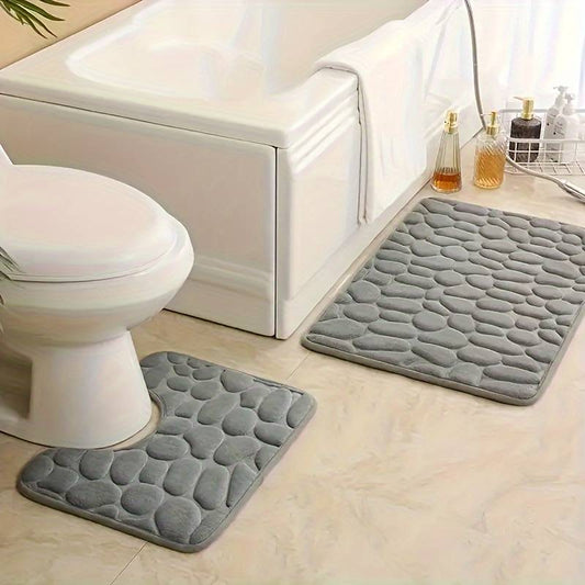 Pebble Texture Memory Foam Bathroom Mat Set