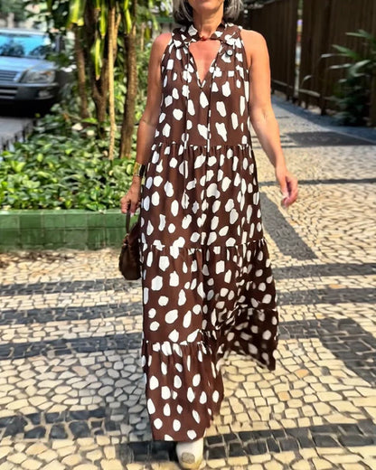Women’s Sleeveless Printed Halter Neck Holiday Maxi Dress