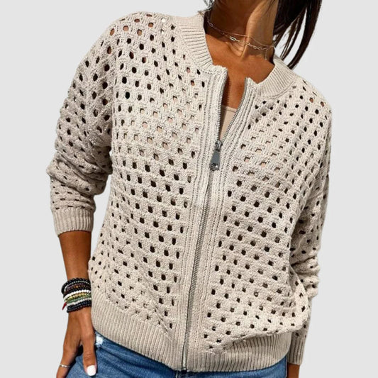 Women’s Textured Hollow-Knit Zip Cardigan