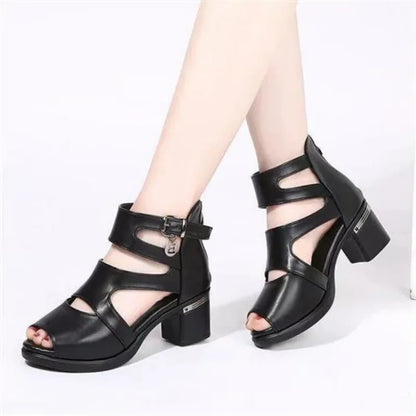 2024 New Summer Openwork Fish Mouth Thick Heel Sandals