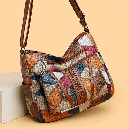 Women’s Geometric Patchwork Mosaic Handbag